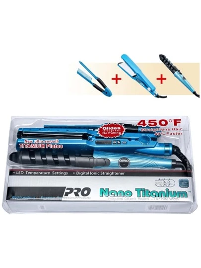 MAXIACCESORIOS KIT Plancha De Cabello Beauty Combo Plancha + Rizador + Peine Kit 3 Piezas