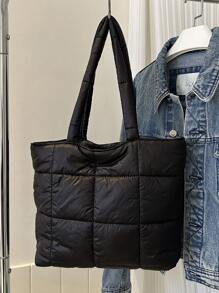 2023年秋冬季韓式拼接設計大容量手提包 - 黑色 - 查看 8