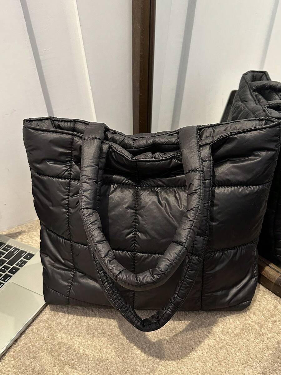 2023年秋冬季韓式拼接設計大容量手提包 - 黑色 - 查看 1