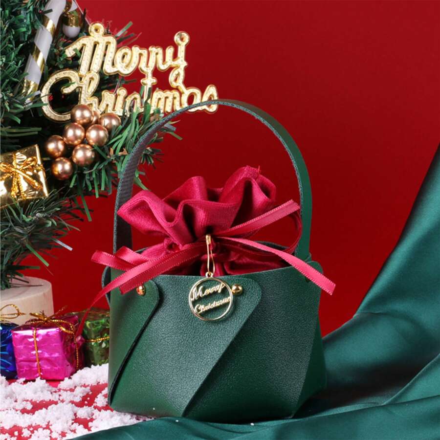 1個聖誕禮物袋,天鵝絨袋,仿皮手提袋,可拆卸糖果袋,聖誕平安夜蘋果袋