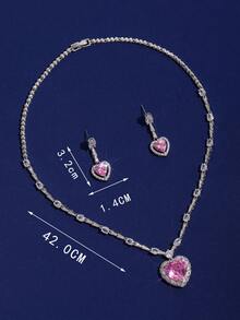 3 件時尚經典女士珠寶套裝心形吊墜項鍊和耳環套裝豪華方晶鋯石婚禮派對珠寶套裝女士 - 套裝 - 查看 14