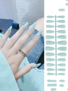 1 Pieza Rayas De Color Verde Menta Pegatina Para Uñas Con Acabado Mate - Azul menta - Ver 3