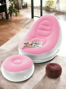 Sillon Sofá Inflable Portátil Con Posapiés Reforzado - Rosa - Ver 2