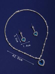 3 件時尚經典女士珠寶套裝心形吊墜項鍊和耳環套裝豪華方晶鋯石婚禮派對珠寶套裝女士 - 套裝 - 查看 8