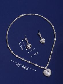 3 件時尚經典女士珠寶套裝心形吊墜項鍊和耳環套裝豪華方晶鋯石婚禮派對珠寶套裝女士 - 套裝 - 查看 2