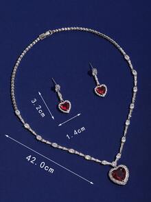3 件時尚經典女士珠寶套裝心形吊墜項鍊和耳環套裝豪華方晶鋯石婚禮派對珠寶套裝女士 - 套裝 - 查看 6