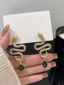 1對歐美時尚蛇紋垂墜耳環,潮流街頭女性日常佩戴耳環