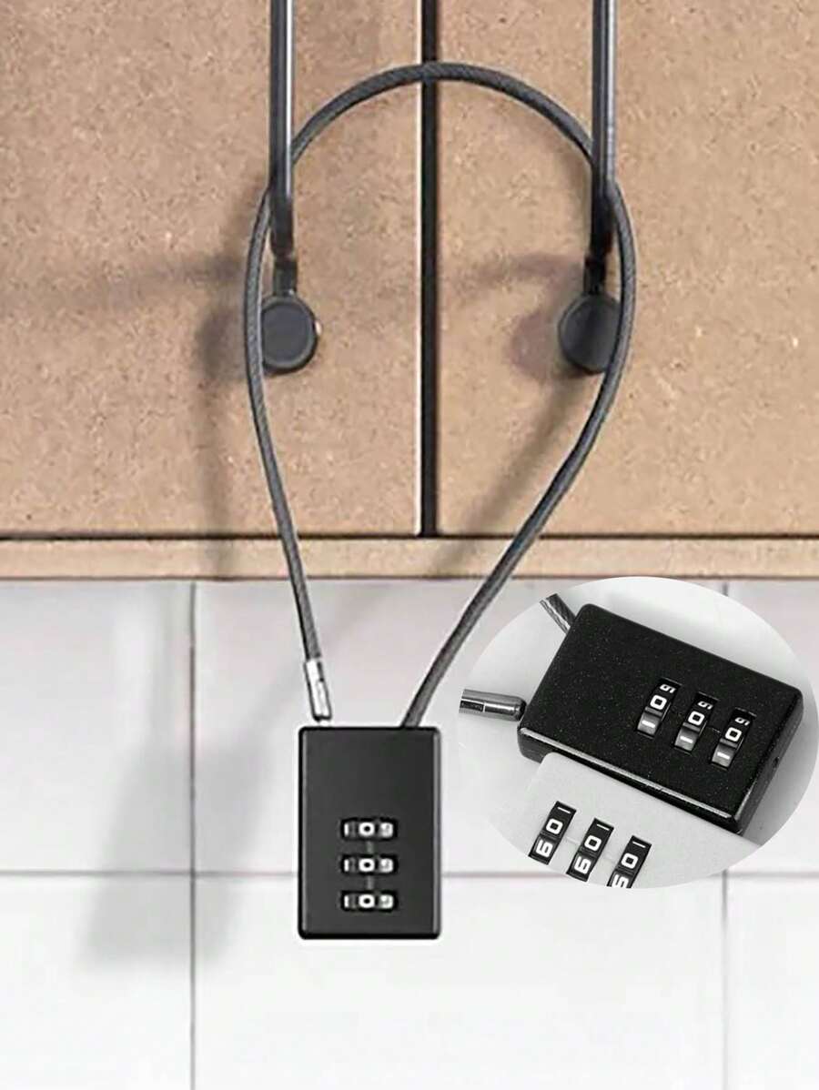 1pc Flexible Steel Wire Lock, 3-digit Combination Lock, Made Of Steel Cable And Zinc Alloy, Password Modifiable, Compact And Portable, Suitable For Anti-theft Of Electric Cars, Helmets, Bicycles, Baby Carriages, Suitcases, Backpacks And Cabinets