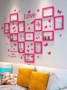 Creative Home Decor Photo Frame Wall Collage Set With 12pcs Picture Frames In 5/6/7/8/10 Inches, Black & White, Suitable For Mother's Day, Bedroom Decoration, Wedding Gift, Includes Random Photo Cards & Butterfly Stickers