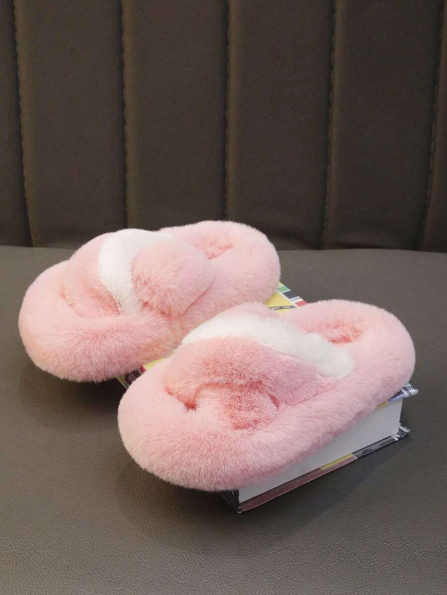 1 双女童秋冬毛绒拖鞋韩版舒适居家户外穿着ins风一脚蹬拖鞋