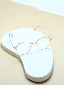 1pc Round Metal Frame Rose Gold Glasses - Hot Pink - View 6