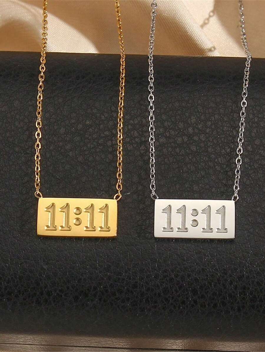 1 pièce Collier pendentif numéro d'ange 11:11 en acier inoxydable à la mode, bijou protecteur de tous les jours pour femmes, cadeau de Noël/anniversaire