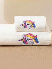 珊瑚絨超柔軟吸水毛巾或浴巾，帶有獨角獸刺繡設計，適合成人和兒童家用，可擦乾頭髮、手、臉和洗澡。您可以選擇 1 件毛巾或 1 件浴巾。 - 白色 - 查看 4