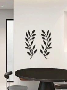 2 件裝金屬樹葉牆裝飾藤蔓橄欖枝牆藝術鐵捲床上方、客廳、戶外裝飾(黑色)
