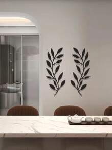 2 件裝金屬樹葉牆裝飾藤蔓橄欖枝牆藝術鐵捲床上方、客廳、戶外裝飾(黑色)