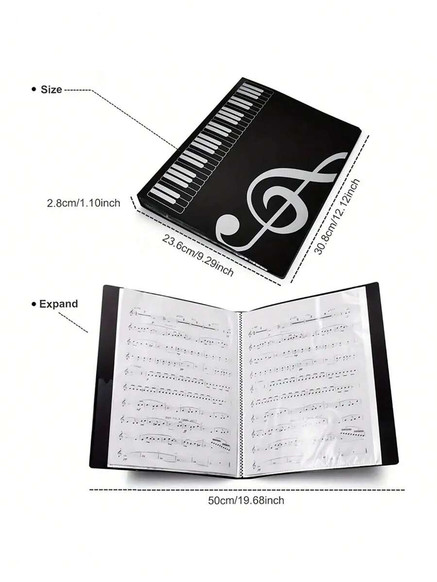 1pc Black Music Score Folder For A4Size 40 Pages, Sheet Music Clip