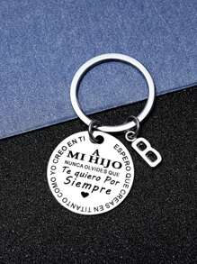 1pc Unisex Stainless Steel Keychain With Spanish Blessing - Silver - View 2