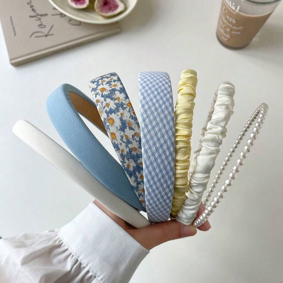 7入組高端優雅設計女士頭帶,適用於高額髮際線和稀疏髮絲