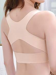 Ice Silk Seamless Front Closure Bra Wireless Backless Bra For Women - Apricot - View 3