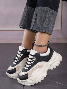 New Arrival Black Color Height Increasing Casual Sports Shoes For Spring And Autumn, Soft And Comfortable To Wear, Lace-up Chunky Shoes - Black - View 3