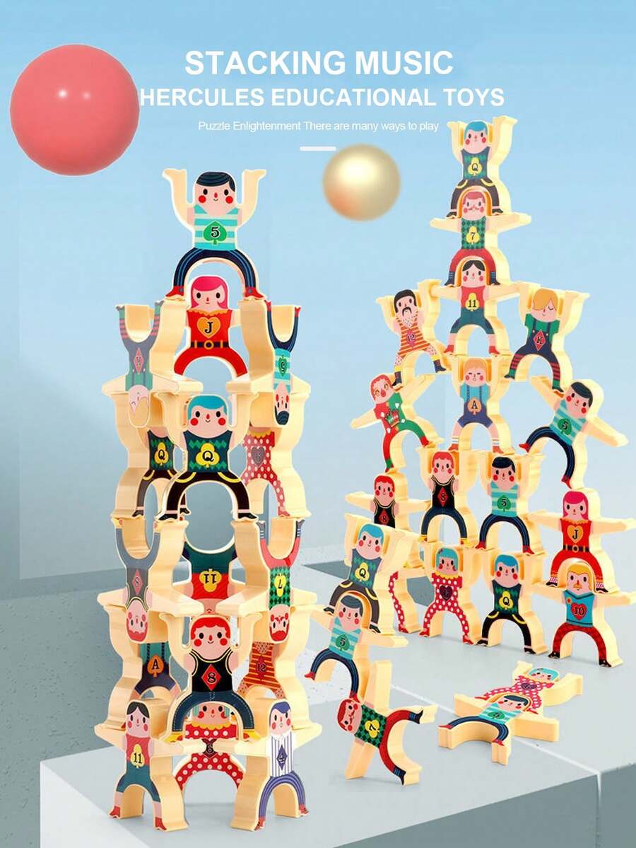 1組16個堆疊積木桌面親子平衡遊戲玩具 - 彩色 - 查看 1