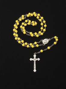 1 件欧美风格复古和圣母玛利亚主题人造珍珠长串珠项链，男女通用毛衣链，适合时尚搭配