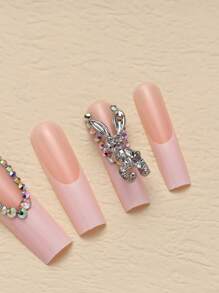 10件装立体大兔子长耳兔指甲饰品奢华合金指甲装饰