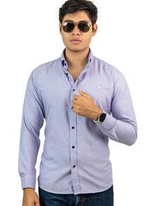 Men's Casual Slim Fit Textured Smooth Lilac Shirt - Lilac Purple - View 2