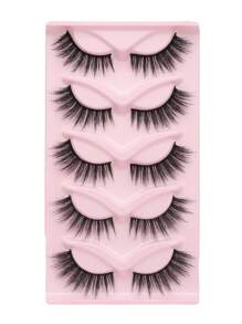 5 對自然全條狀假睫毛,柔軟輕盈,羽毛飄逸,可放大眼睛,適合日常佩戴和各種派對和場合 - 黑色 - 查看 2