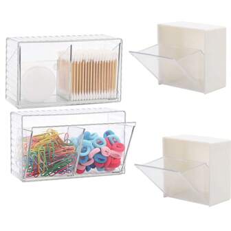 Separate Qtips Holder, Swabs Pads Dispenser, Clear Wall Mounted Makeup Ball Organizers And Storage Box  Containers For Swab, Floss, Hairpin, Clip Home Bathroom Decor Bathroom Organizer Fall Decor Makeup Organizer Back To School