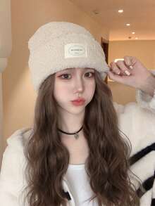 Mũ Tóc giả Của phụ nữ một miếng Mùa Thu /đông Mới Lỏng lẻo Và Đơn giản Mũ len - Màu be - Xem 3
