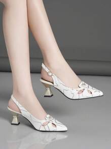 Women's Pointed Toe Stiletto High Heels Pumps With Back Cutout - White - View 2