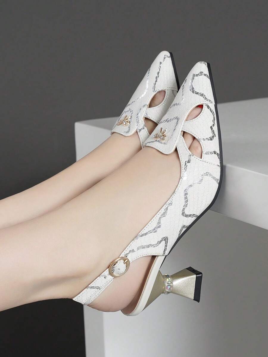 Women's Pointed Toe Stiletto High Heels Pumps With Back Cutout - White - View 1