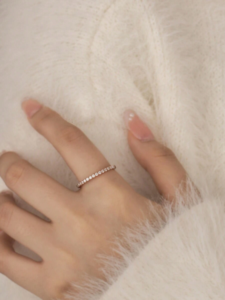 實驗室製造莫桑石裝飾純銀戒指 - 金色 - 查看 1