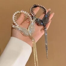1入女孩配飾,公主天使翼設計,配流蘇和珍珠裝飾束馬尾頭繩,髮髻架,金屬髮夾,適用於日常穿著,派對,音樂表演