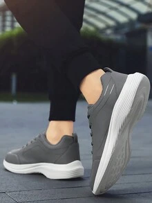男士正装和休闲运动鞋，商务和时尚风格，黑色，黑/白，灰色，防水，防滑耐用透气圆头低帮，四季户外服装 - 灰色 - 查看 4