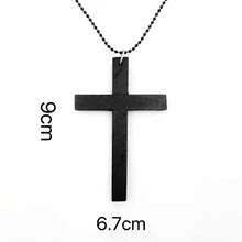 1pc Wooden Cross Pendant Long Sweater Chain Necklace Unisex Simple Design Independent Packaging - Black - View 7