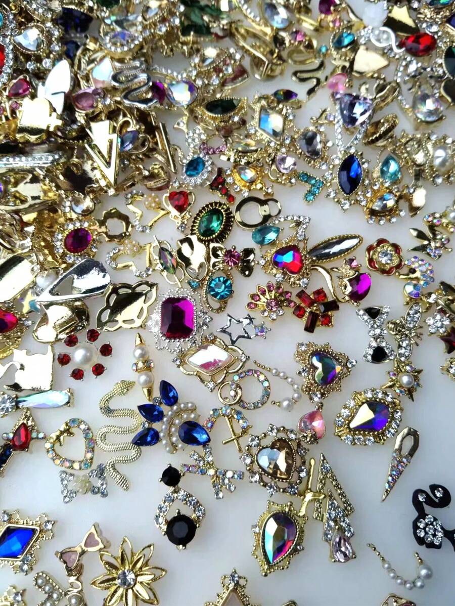 50pcs Mixed Styles & Colors Nail Art Alloy Decorations, Diy Nail Charms Nail Gems Nail Supplies