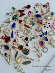 50pcs Mixed Styles & Colors Nail Art Alloy Decorations, Diy Nail Charms Nail Gems Nail Supplies