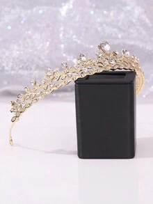 1 件裝女式銀葉形韓式水晶和玻璃皇冠,適合派對、成年儀式和慶典