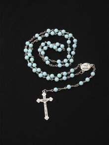 1 件欧美风格复古和圣母玛利亚主题人造珍珠长串珠项链，男女通用毛衣链，适合时尚搭配