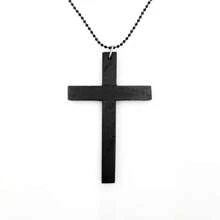 1pc Wooden Cross Pendant Long Sweater Chain Necklace Unisex Simple Design Independent Packaging - Black - View 2