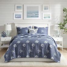 4 Piece Reversible Embroidered Quilt Set With Throw Pillow - Hải quân - Xem 2