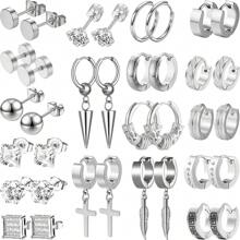 36pcs Nam Bộ bông tai - Màu bạc Thép không gỉ Vượt qua Vòng & Bông tai stud Thời trang Đồ trang sức xuyên thấu Đối với Sinh nhật , Buổi tiệc Và - Bạc - Xem 6