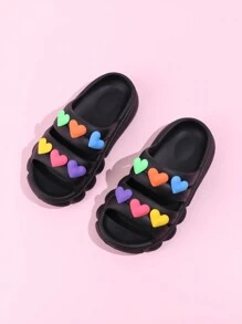 1pair Black Fashionable Lightweight Soft Heart Design Casual Slippers For Outdoor & Beach - Black - View 6