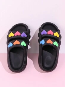 1pair Black Fashionable Lightweight Soft Heart Design Casual Slippers For Outdoor & Beach - Black - View 5