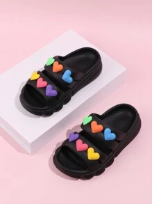 1pair Black Fashionable Lightweight Soft Heart Design Casual Slippers For Outdoor & Beach - Black - View 7