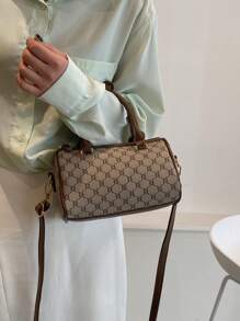 SHIMEINI 1pc 2025 New Fashion Retro Print Boston Shoulder Crossbody Handbag, Suitable For Women's Daily Use, Work Commute, Travel, Holiday, Date, Gift