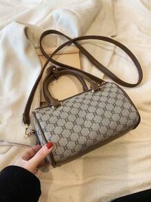 SHIMEINI 1pc 2025 New Fashion Retro Print Boston Shoulder Crossbody Handbag, Suitable For Women's Daily Use, Work Commute, Travel, Holiday, Date, Gift