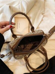 SHIMEINI 1pc 2025 New Fashion Retro Print Boston Shoulder Crossbody Handbag, Suitable For Women's Daily Use, Work Commute, Travel, Holiday, Date, Gift